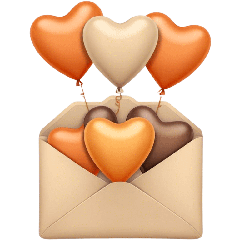 brown love letter in pastel beige and dark orange metallic heart-shaped balloons emoji