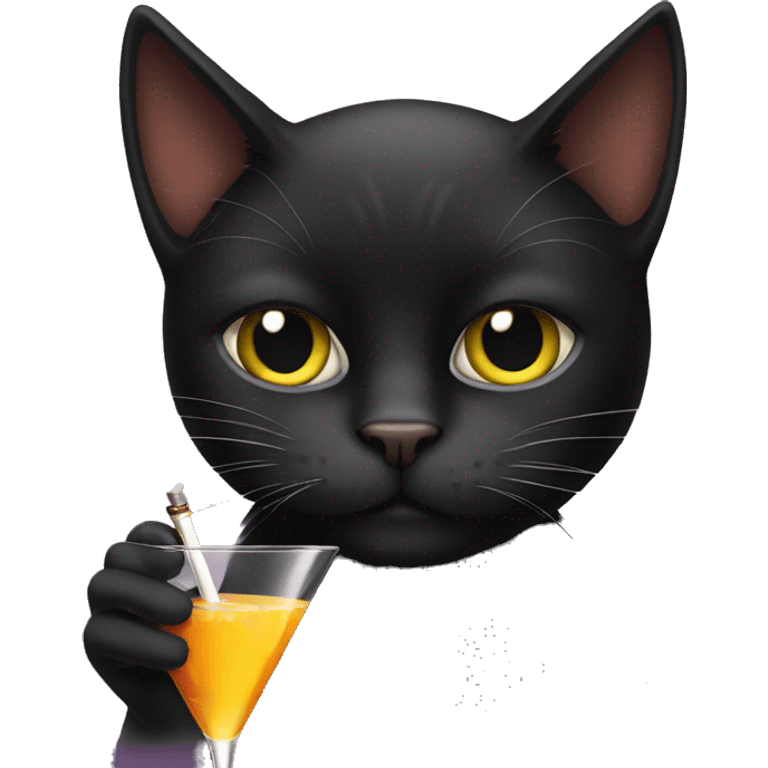 Black cat smoking and drinking a martini emoji