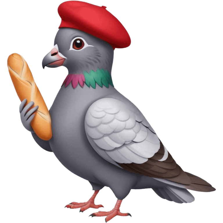 French pigeon holding a baguette and wearing a beret emoji