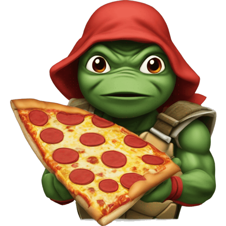 Raphael the red ninja turtle eats pizza emoji