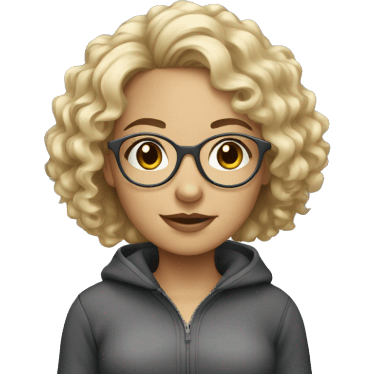 Realistic blonde Girl with curly hair and Grey round glasses emoji