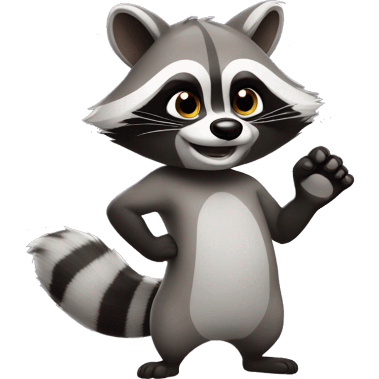 The raccoon waves its paw emoji