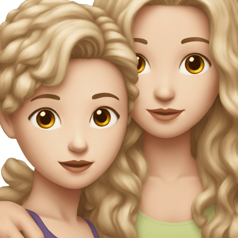 White skin and brown haired mom and girl love emoji