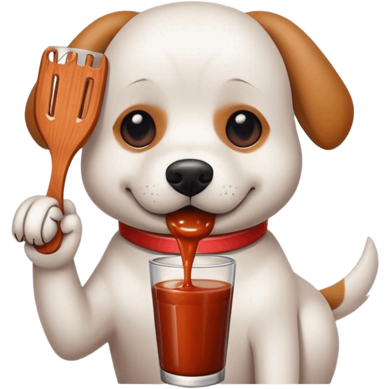 Dog drinking barbecue sauce emoji