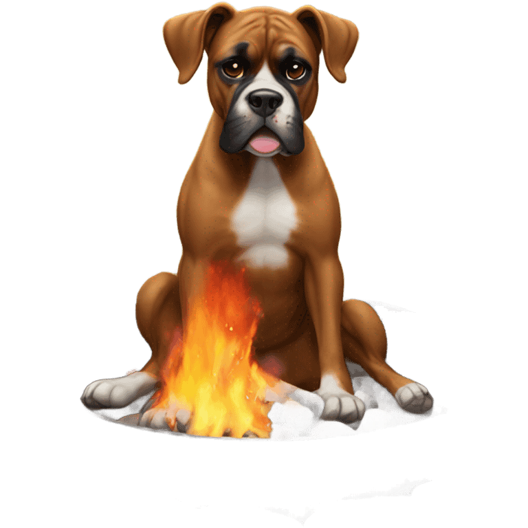 Boxer dog by fire pit  emoji