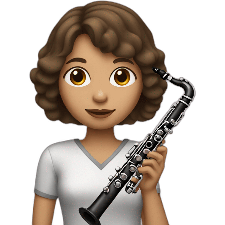 Girl with brunette Bob Hair Style play clarinet  emoji