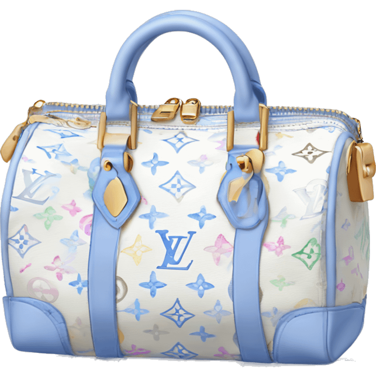 White Designer Louis Vuitton bag with periwinkle monogram and trim emoji