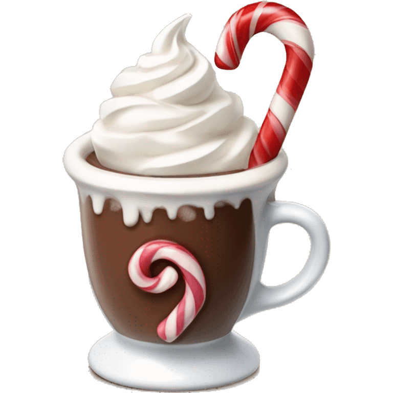 Hot chocolate with whipped cream and a candy cane emoji