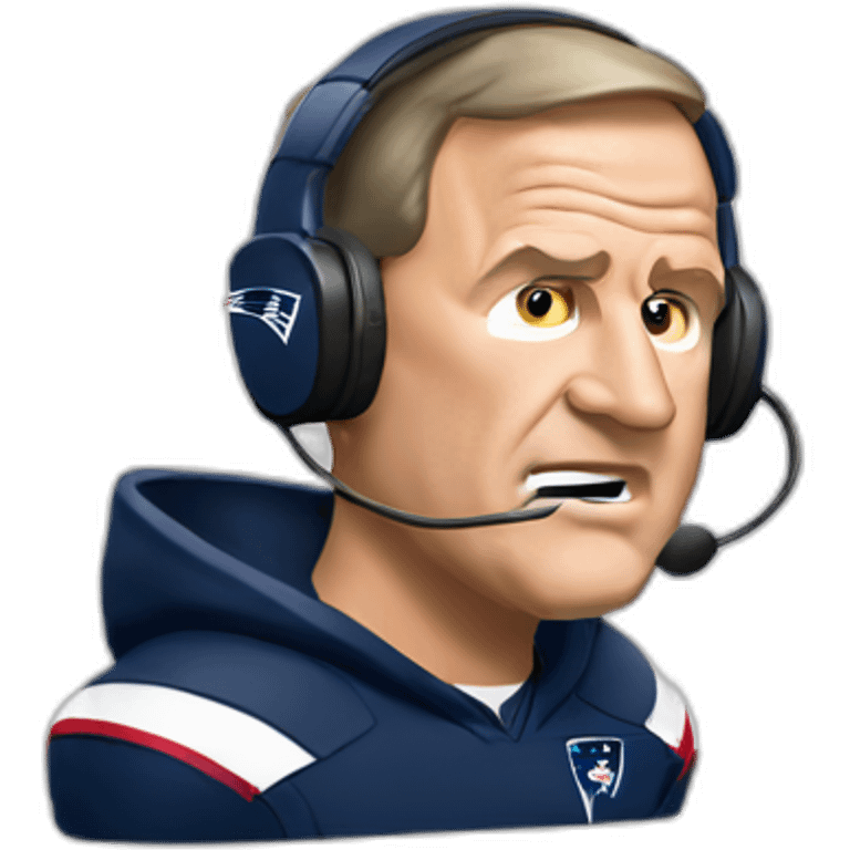 bill belichick, new england patriots, front facing with headset andmicrophone emoji