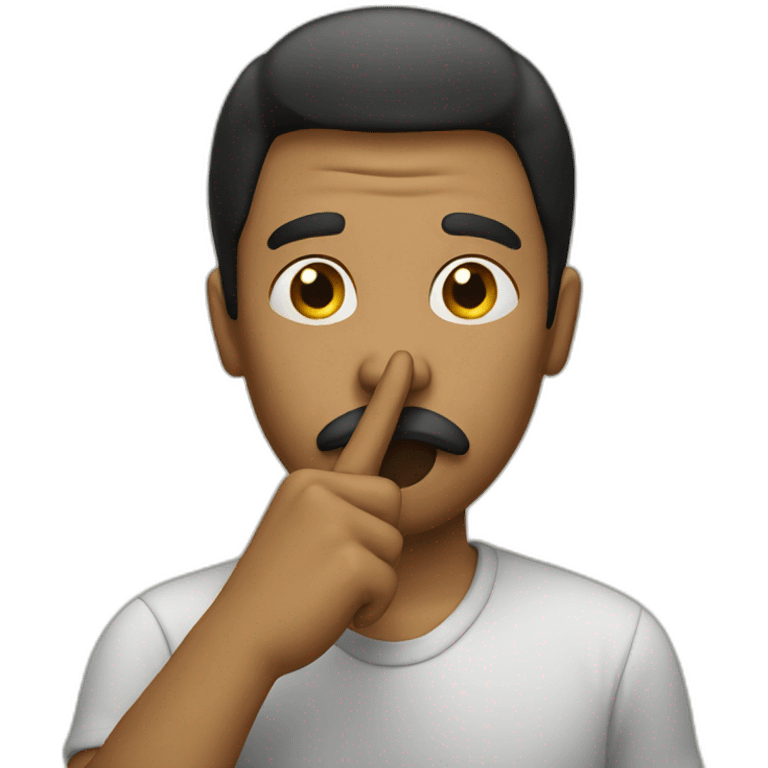 A guy with his finger in his mouth making the silence sign emoji