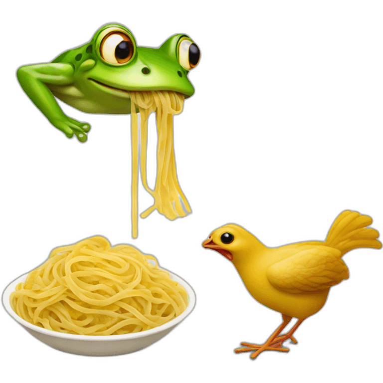 frog sharing pasta with a chicken emoji