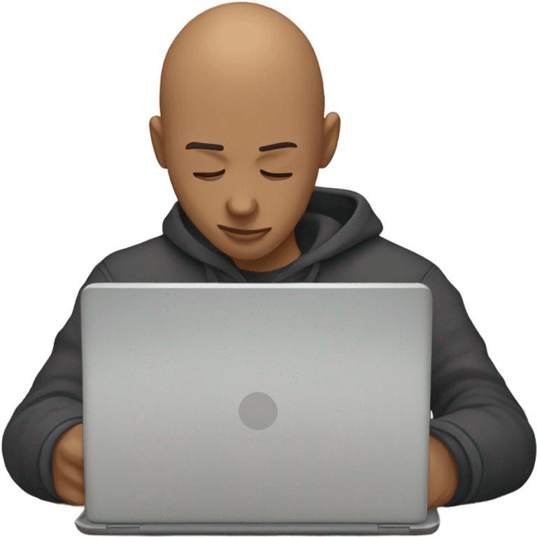 a guy with bald hair peeling from behind a laptop emoji