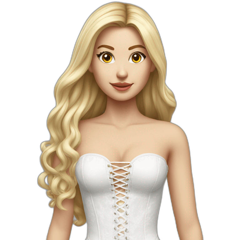 hyperrealistic caucasian blonde female, long straight hair, white lace-up bustier, full view emoji