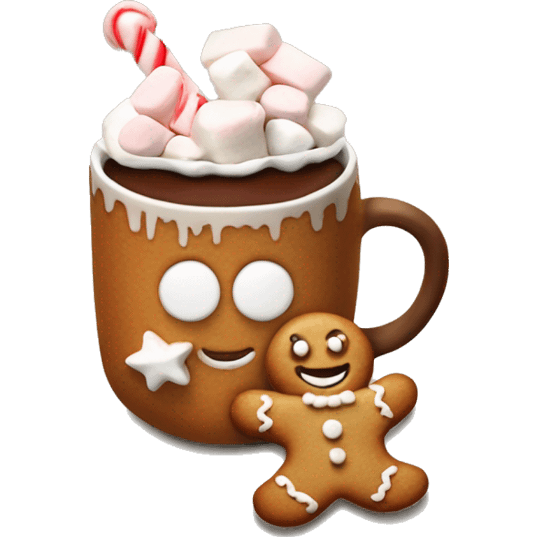 A gingerbread man cup with hot chocolate and marshmallows  emoji