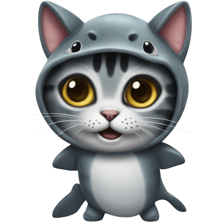 Adorable big eyed cat in shark costume realistic  emoji