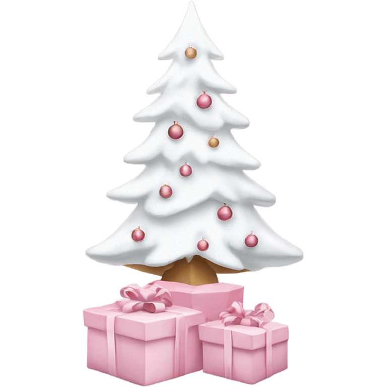 Light pink Christmas gifts under a white Christmas tree  emoji