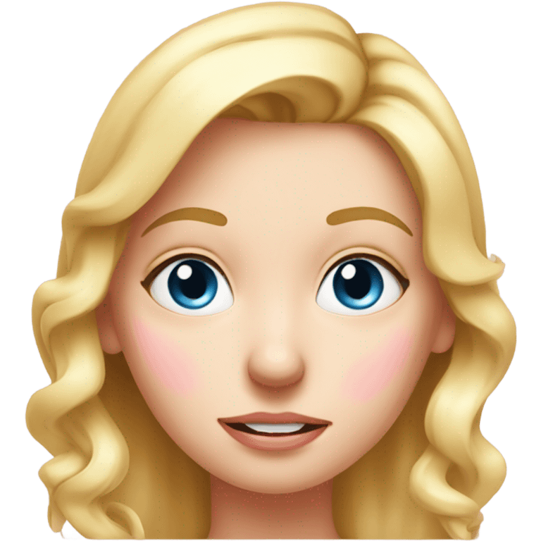 blue eyed blonde woman with fever taking temperature in ear , pink realistic emoji