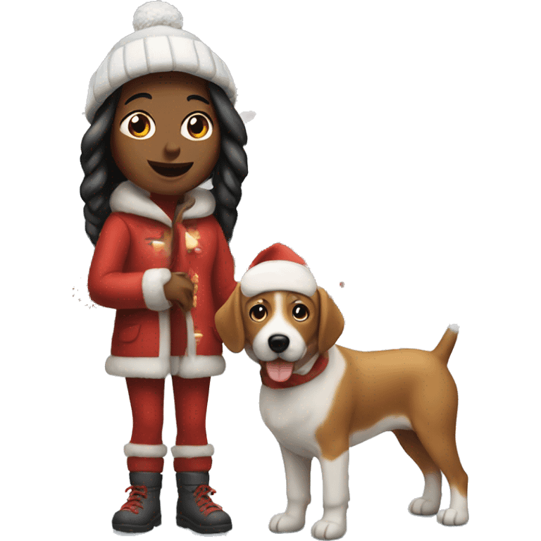 Girl with her dog in a Christmas village  emoji