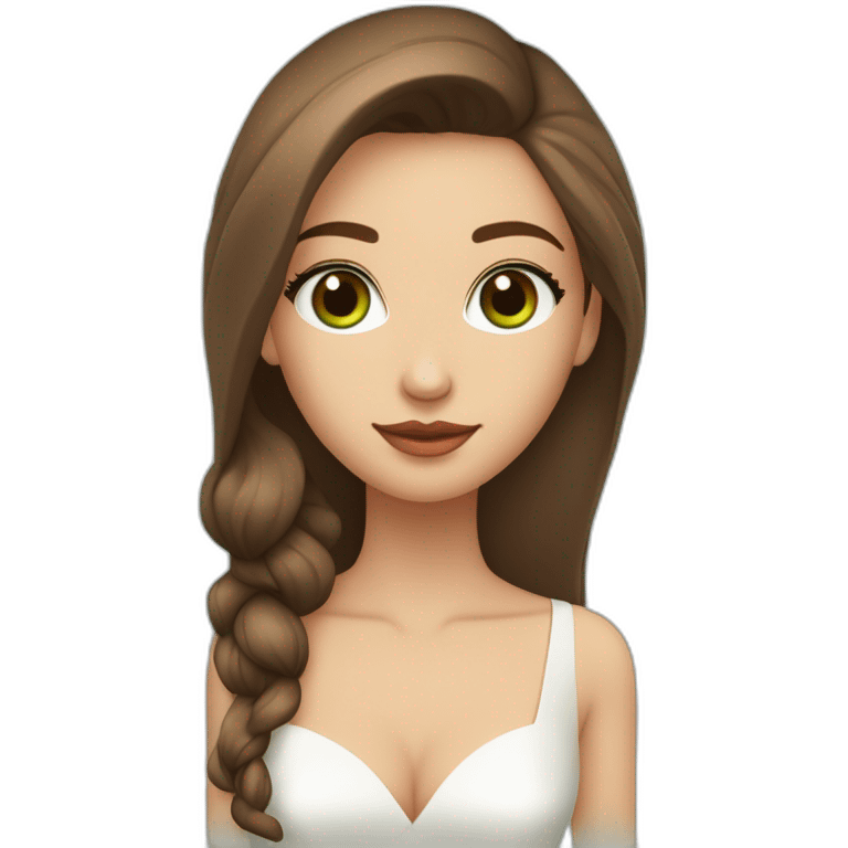 Femme en robe de mariée avec les yeux de couleur verte avec les cheveux lisse et long ainsi qu'un homme en costume avec les yeux marron avec les cheveux boucle mi long chatin foncé emoji