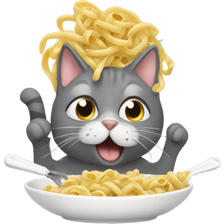 gray Cat eating pasta emoji