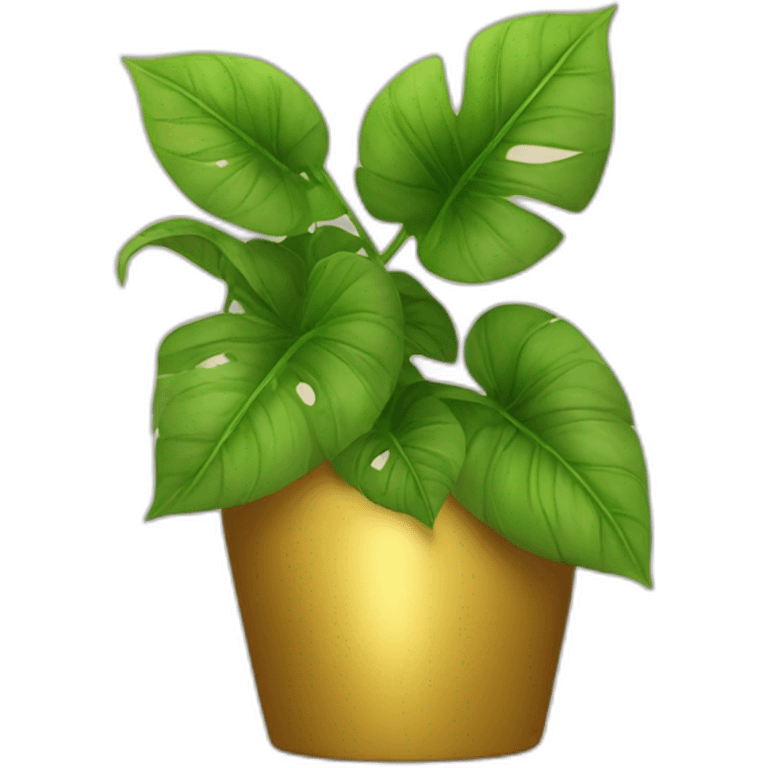 divine plant with big leaves in a golden flower pot emoji