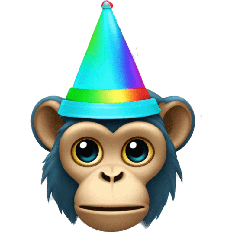 Cyan monkey with rainbow party hat emoji