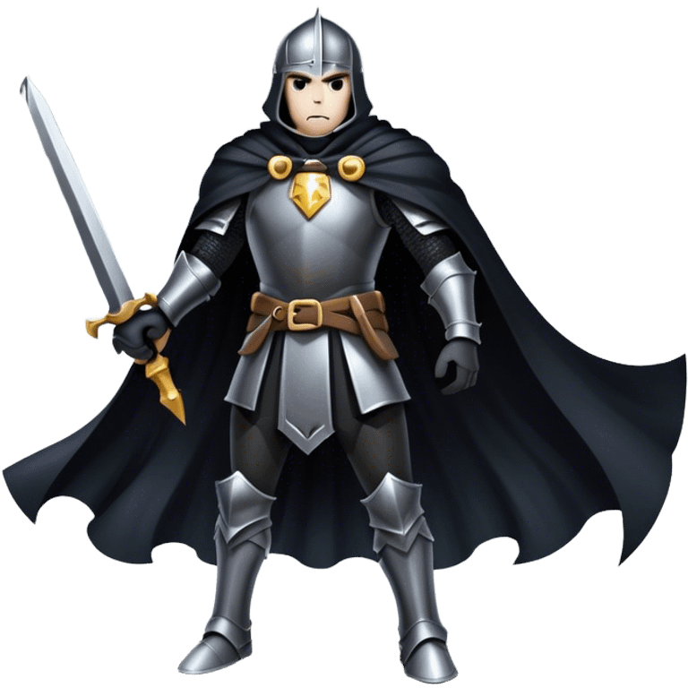 A shadowy knight with a black cape, standing in a stormy battlefield emoji