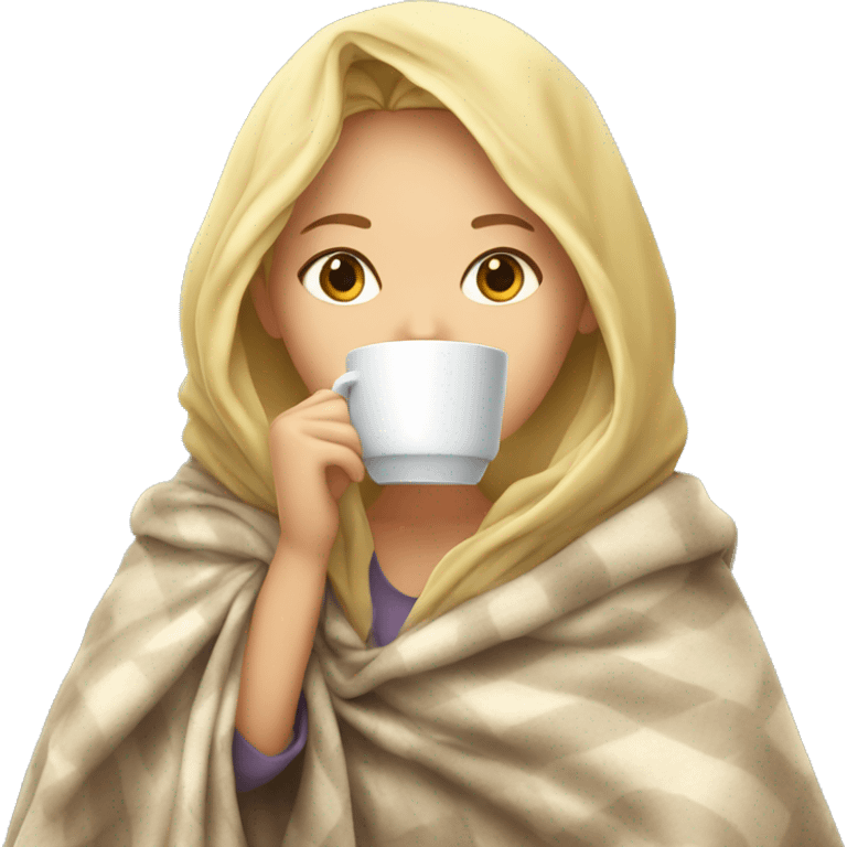 girl inside a blanket sipping coffee eyes closed blonde emoji