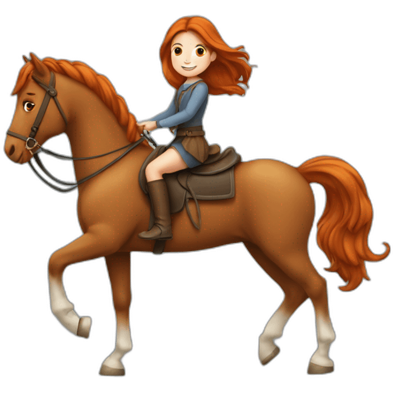 Fille rousse sur un cheval emoji