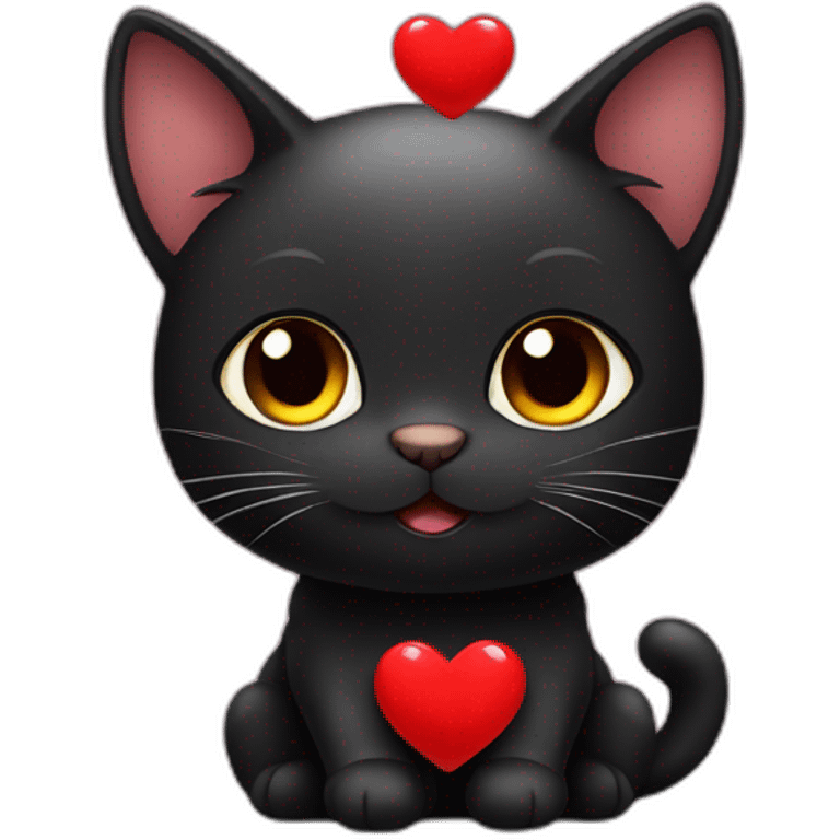 Black cute cat fallen in love emoji