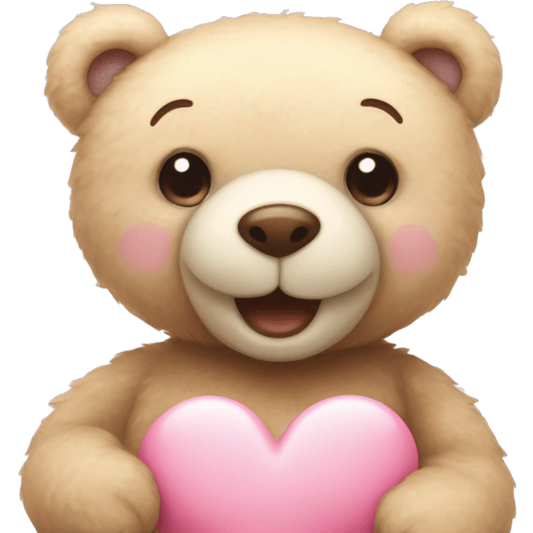 Happy beige teddy bear and a pink pastel heart emoji