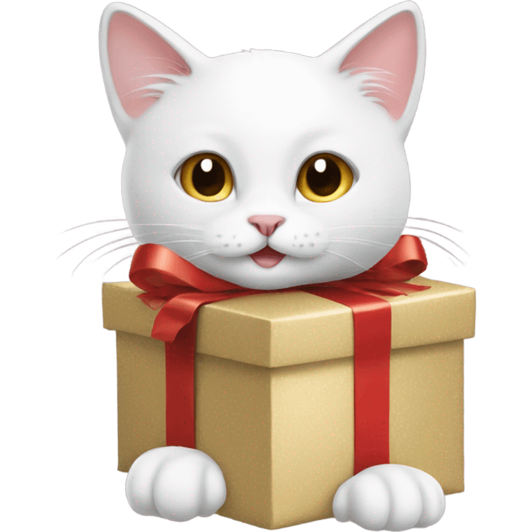 White cat opening Christmas present emoji