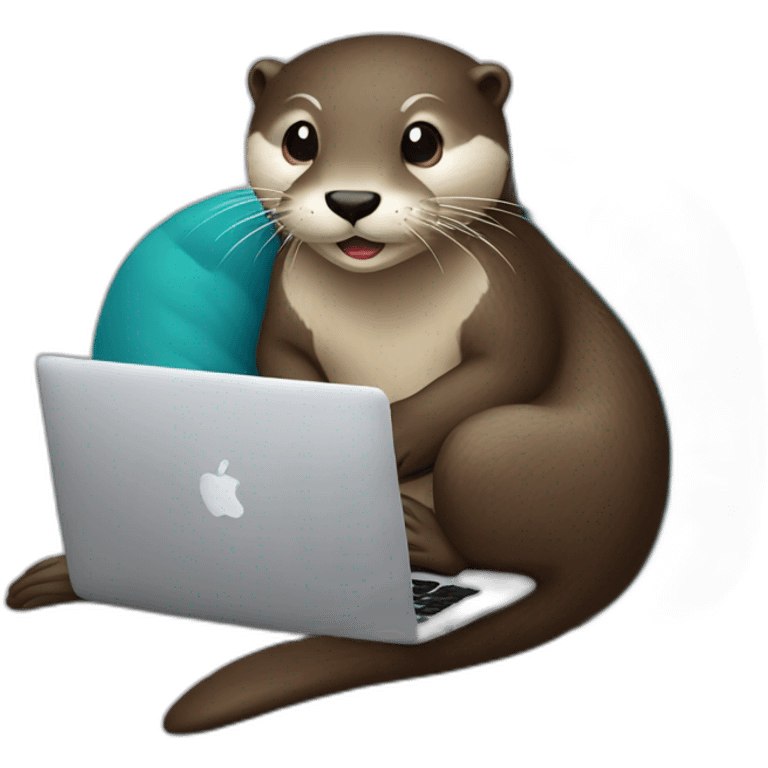 female otter leaning against a pillow and using a macbook emoji