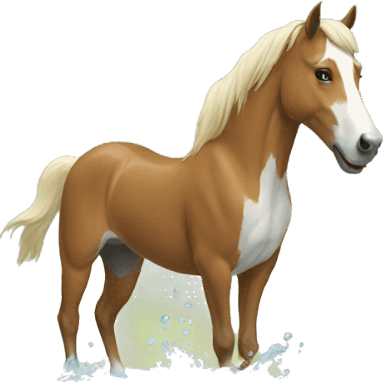 A horse with a dog leg swimming  emoji