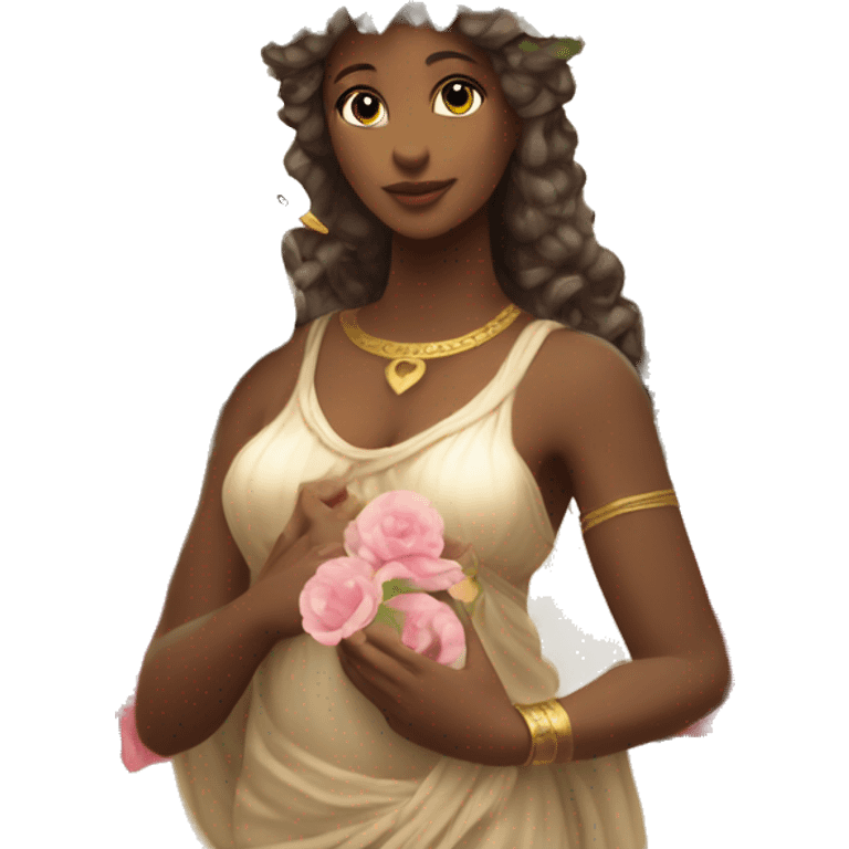 Aphrodite with a flower crown and a dove and hearts. Goddess of love from Greek mythology  emoji