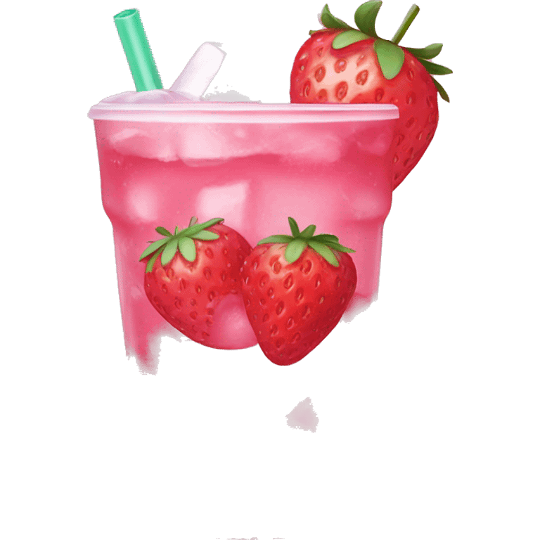 pink drink with ice and strawberries inside  emoji