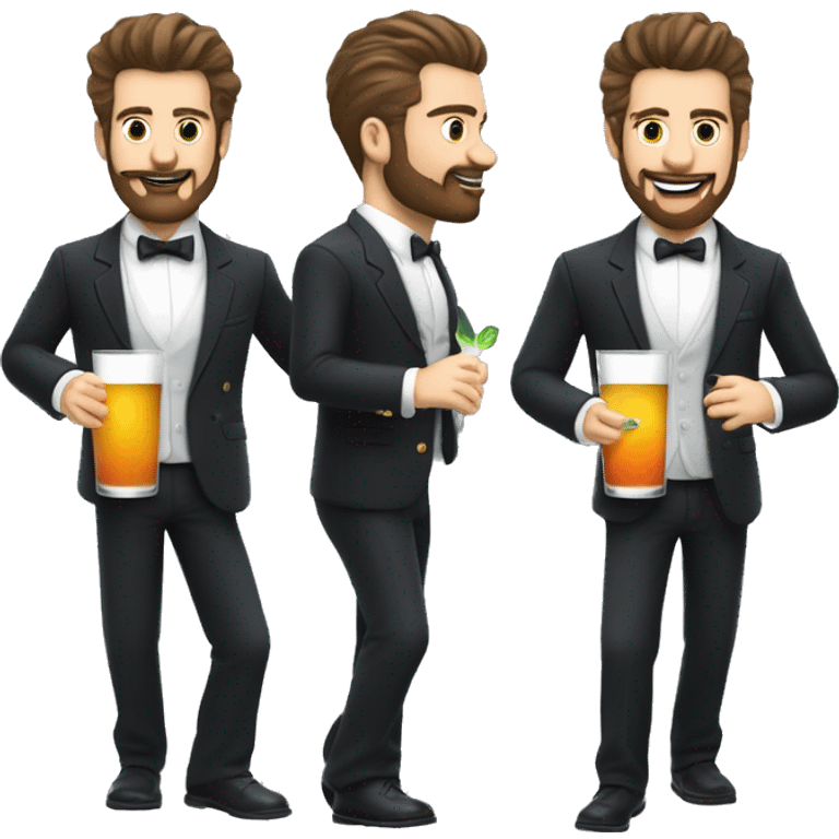 white bartender with facial hair and big quiff brunette hair shaking up a cocktail and dancing emoji