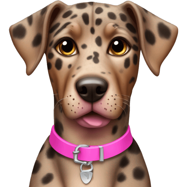 Catahoula leopard hound brown female dog with a pink collar emoji