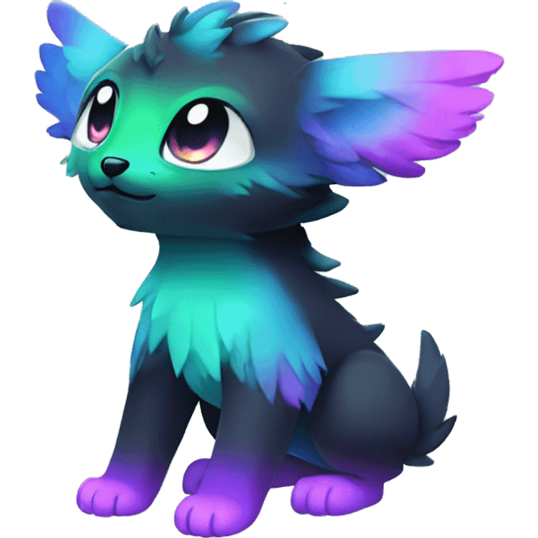 Cute cool black nebula fading green blue purple pink gradient animal hybrid Fakemon full body emoji