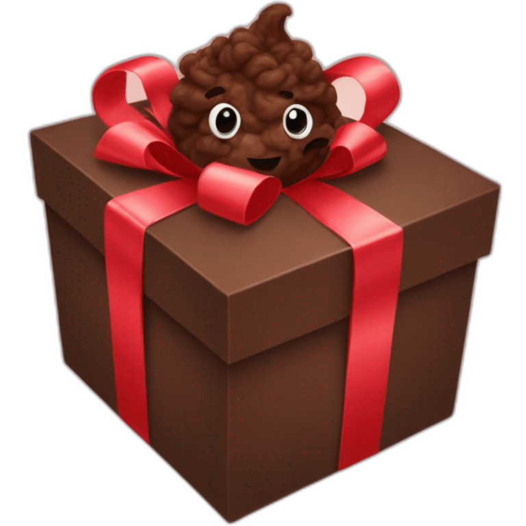 Smiling Dark brown poo inside a gift box with a ribbon emoji