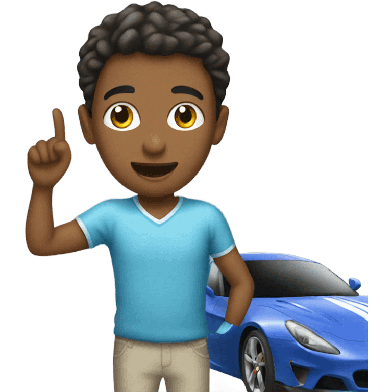 Boy recording sports car emoji