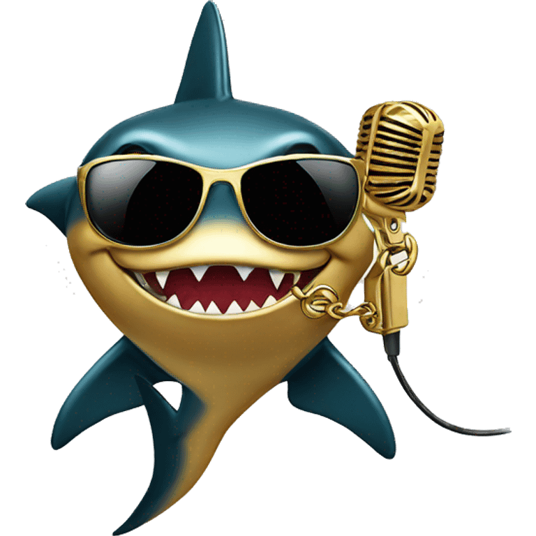 gold shark wearing chain and sunglasses holding microphone  emoji