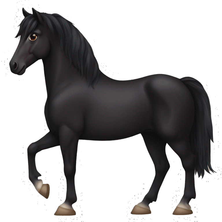 Totally black horse with dark brown eyes and the end of the mane slightly brown/reddish emoji