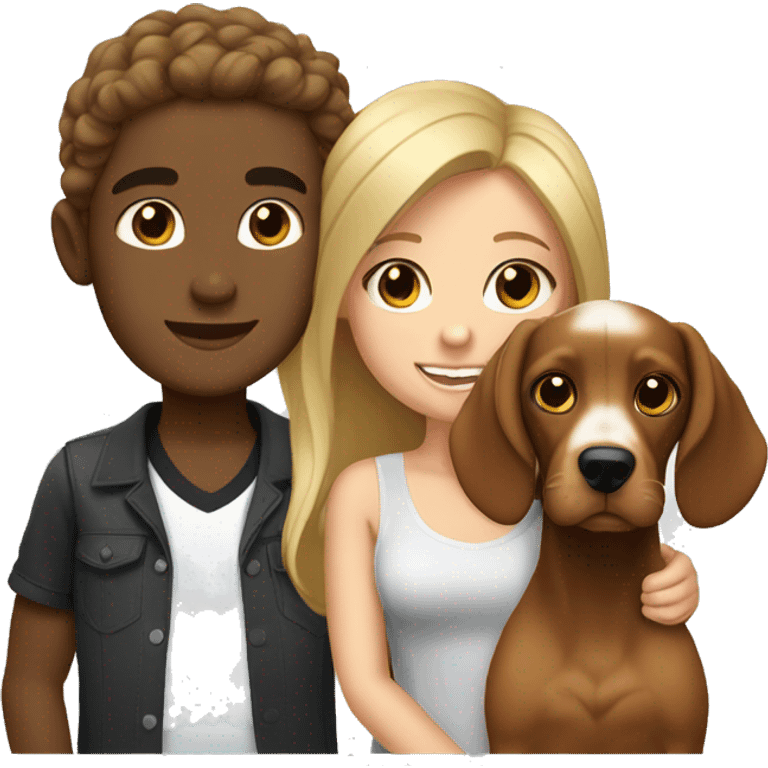 Blonde girl and brown boy with cocker spaniel emoji