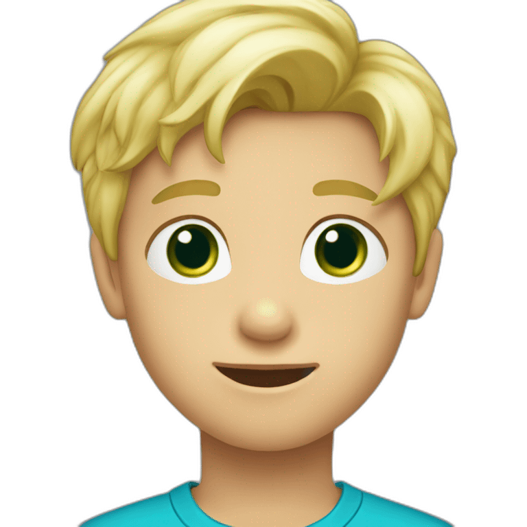 Blond boy with green eys and blue shirt emoji