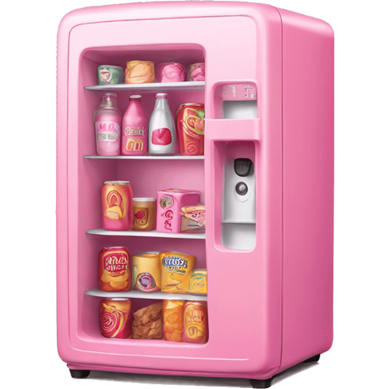 Rose-pink mini fridge with pink drinks and snacks  emoji