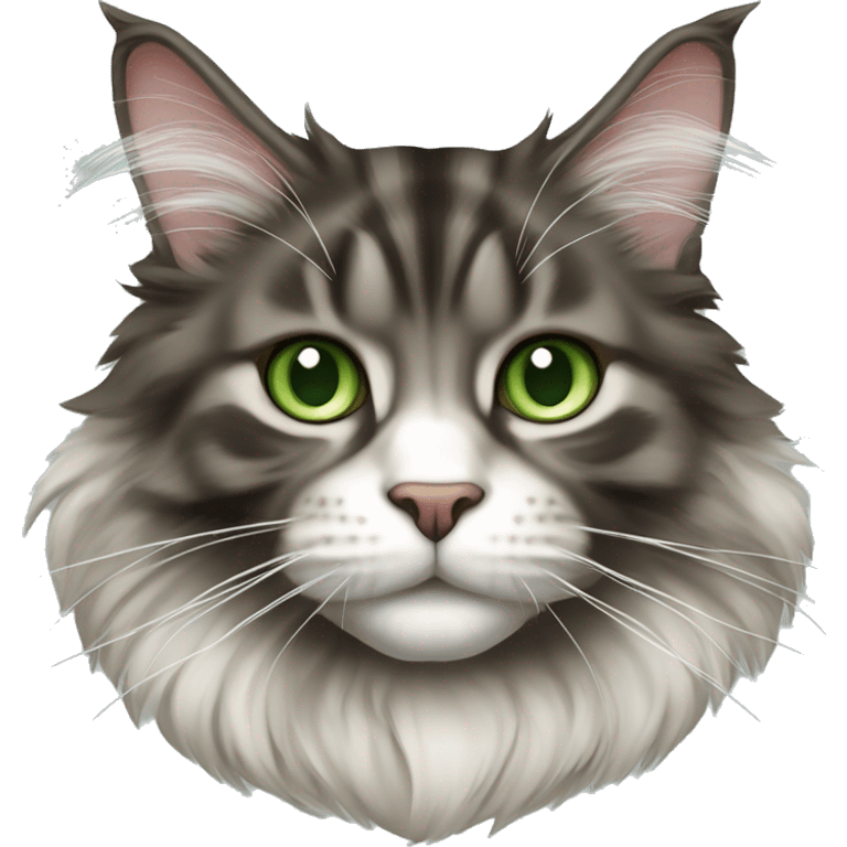 Maine Coon cat with forest color and white chin and green eyes emoji