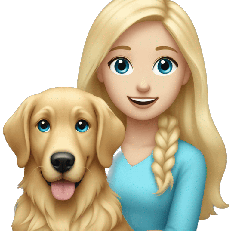 Blonde hair blue eyed girl with a golden retriever  emoji