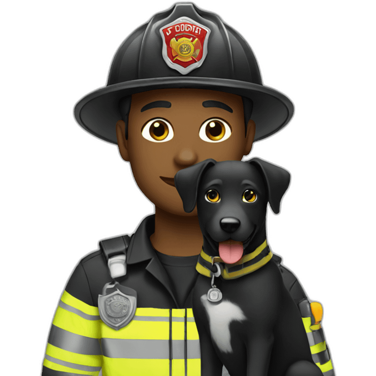 Firefighter with his black retriever emoji