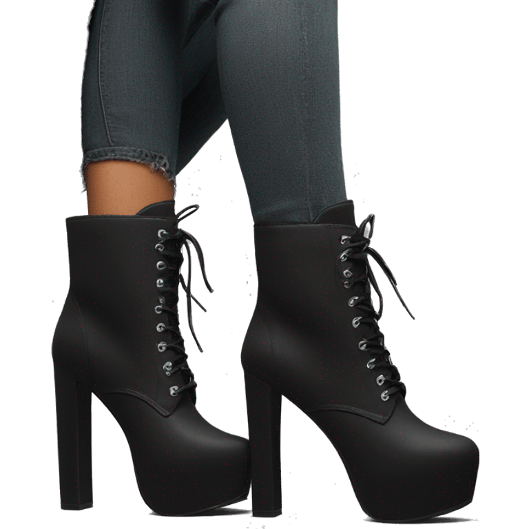 Black platform high heel lace up boot emoji